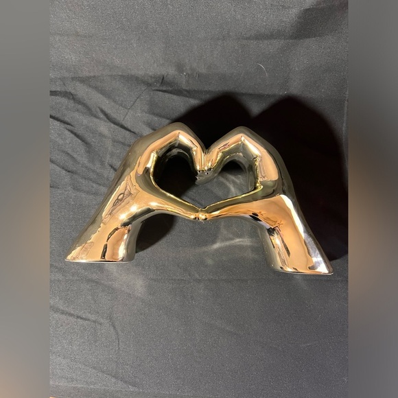 Gold Metal Hands Heart Sculpture – Modern Home Decor Accent Piece - Picture 6 of 6